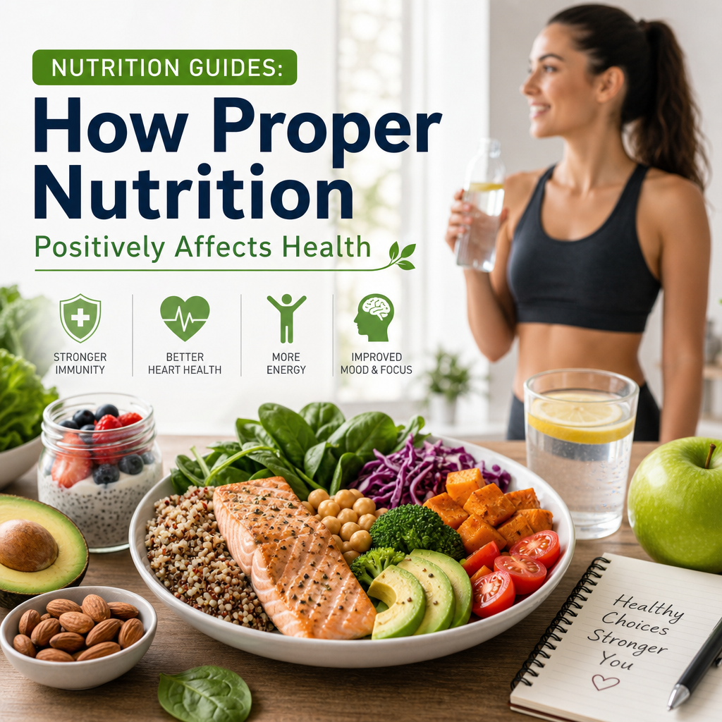 Healthy woman smiling while eating a nutritious meal of salmon, vegetables, and fruits for better health and energy.
